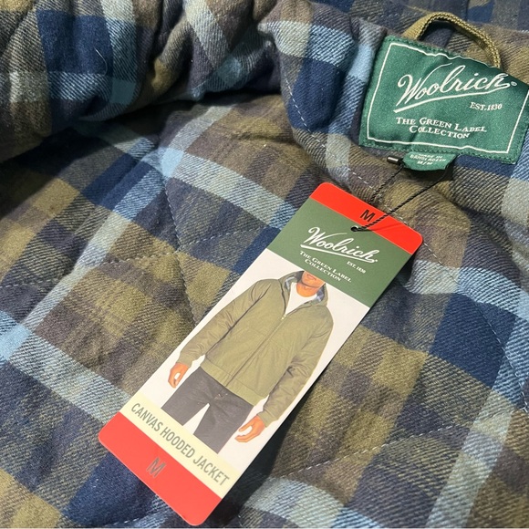 NWT Woolrich Canvas Flannel lined hooded bomber jacket green blue plaid - Picture 7 of 10